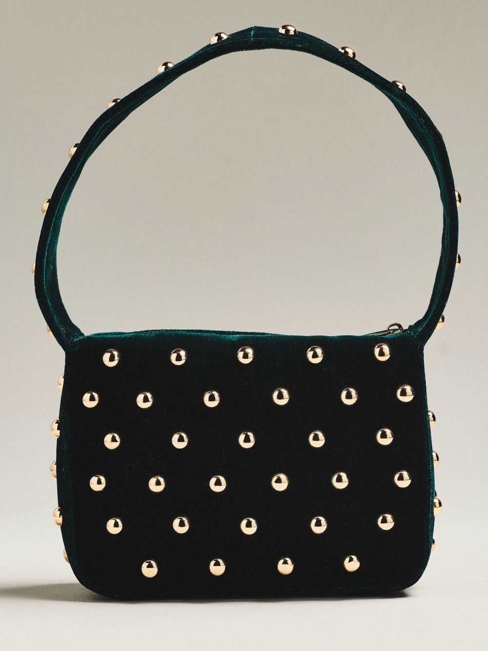 NWOT New without tags Anthropologie studded velvet shoulder bag purse dark green - Picture 6 of 16